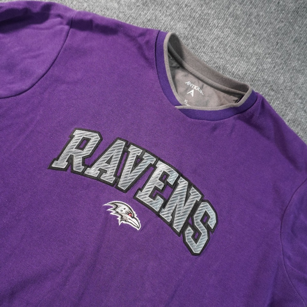 Antigua Baltimore Ravens Sweatshirt Mens XL Purple NFL Pullover V-Neck Logo